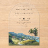 Elegant Watercolor Tropical Caribbean Wedding Arch Acryl Uitnodigingen (Voorkant)