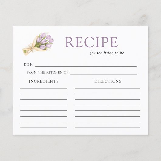 Elegant Watercolor Tulip Bridal Shower Recipe Card (Voorkant)