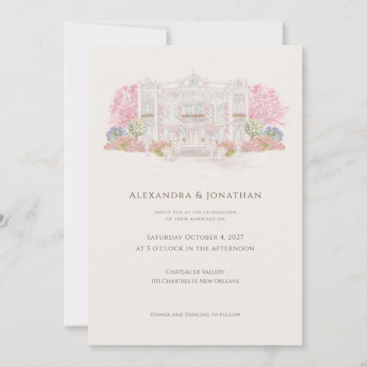 Elegant Watercolor Villa Wedding  Kaart (Voorkant)