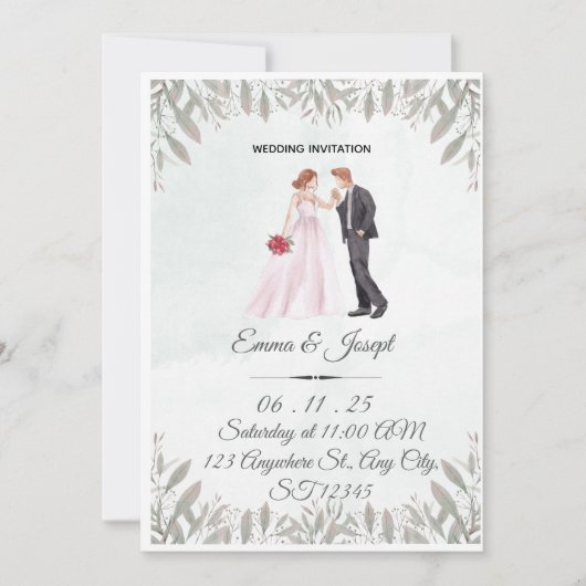 Elegant Watercolor Wedding Invitation  Kaart (Voorkant)