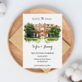 Elegant Watercolor Wedding Venue Sketch Save The Date