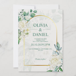 Elegant Watercolor White Roses Wedding Invitation Kaart