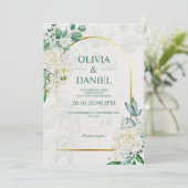 Elegant Watercolor White Roses Wedding Invitation Kaart (Staand voorkant)