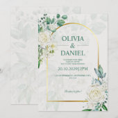 Elegant Watercolor White Roses Wedding Invitation Kaart (Voorkant / Achterkant)