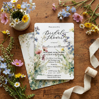 Elegant Watercolor Wildflower Meadow Bridal Shower Kaart