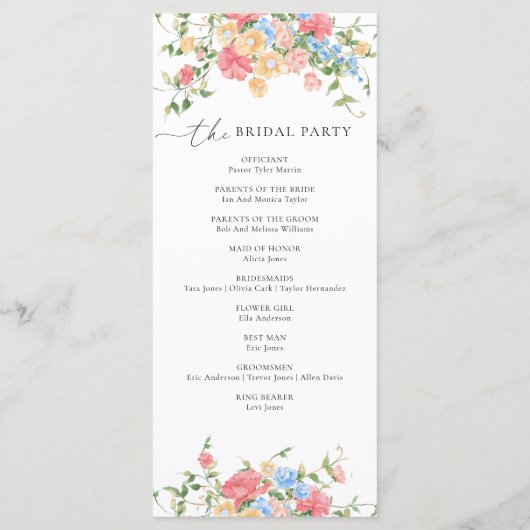 Elegant Watercolor Wildflower Wedding Program Programmakaart (Achterkant)