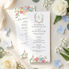 Elegant Watercolor Wildflower Wedding Program Programmakaart