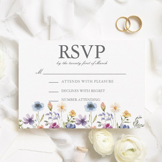 Elegant Watercolor Wildflowers Spring Wedding RSVP Kaartje