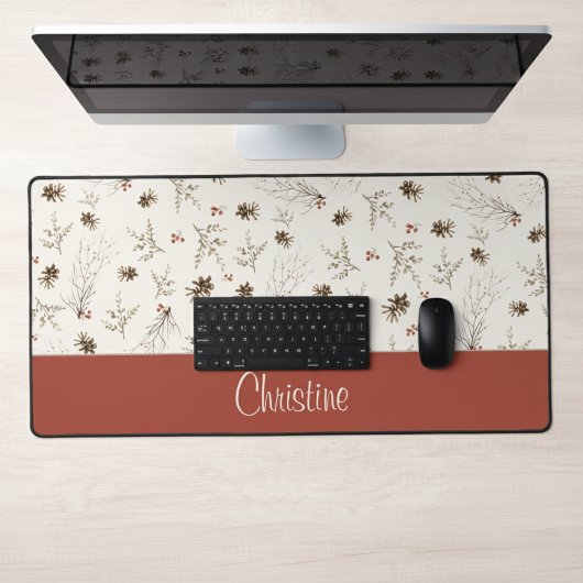 Elegant Watercolor Woodland Winterberry Monogram Bureaumat