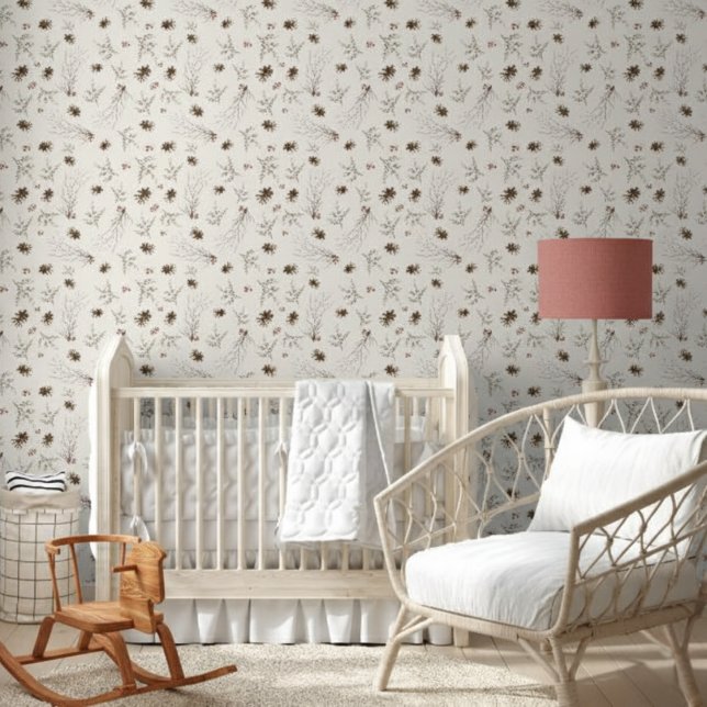 Elegant Watercolor Woodland Winterberry Pattern Behang (Creator heeft geüpload)