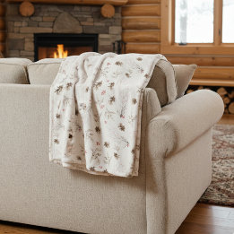 Elegant Watercolor Woodland Winterberry Pattern Fleece Deken