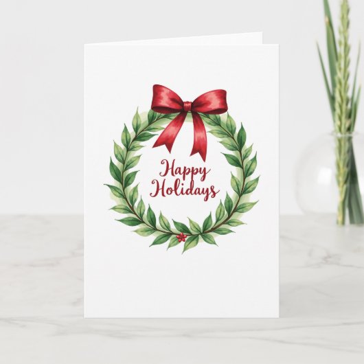 Elegant Watercolor Wreath Happy Holidays Card Kaart (Voorkant)