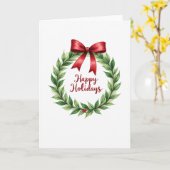 Elegant Watercolor Wreath Happy Holidays Card Kaart (Gele Bloem)