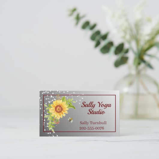 Elegant Watercolor Yellow Sunflower Business Card Visitekaartje (Staand voorkant)
