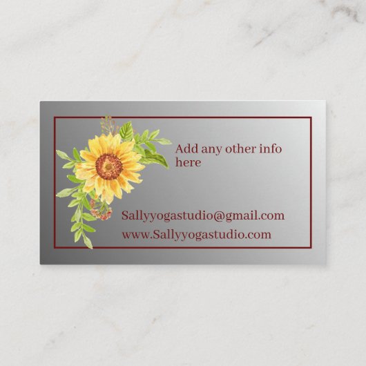 Elegant Watercolor Yellow Sunflower Business Card Visitekaartje (Achterkant)