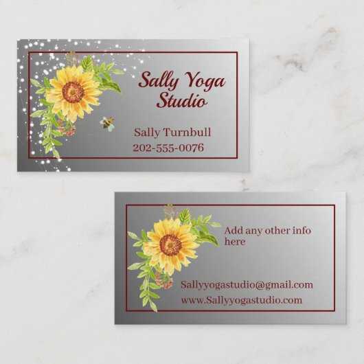 Elegant Watercolor Yellow Sunflower Business Card Visitekaartje (Voorkant / Achterkant)