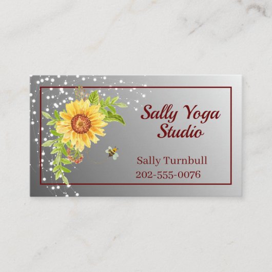 Elegant Watercolor Yellow Sunflower Business Card Visitekaartje (Voorkant)