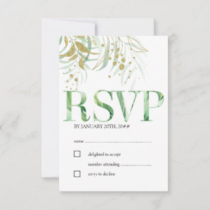 Elegant watercolorblad en gouden bladeren RSVP kaartje