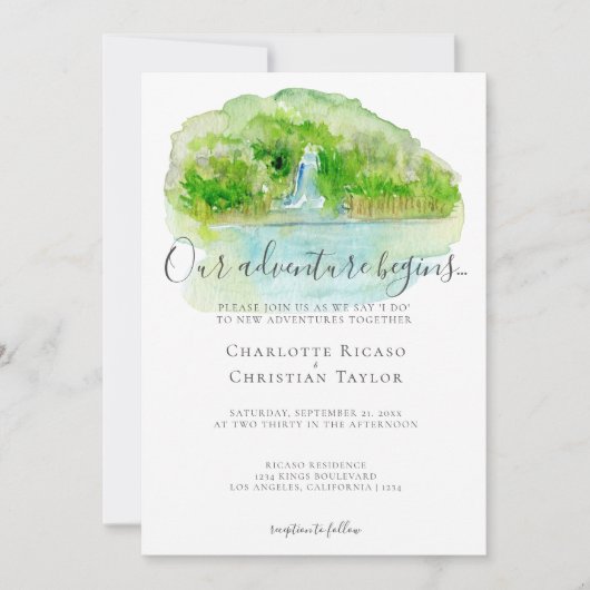 Elegant Waterfall Adventure Wedding Kaart (Voorkant)