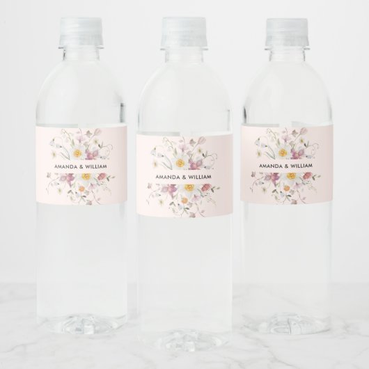 Elegant waterflesetiket – Waterverf Flowers Waterfles Etiket (Flessen)