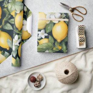 Elegant waterkleurig citroenpatroon op witte bloem cadeaupapier
