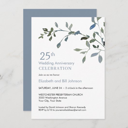 Elegant Waterverf 25th Wedding Jubileum Kaart (Voorkant / Achterkant)