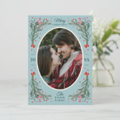 Elegant Waterverf 2 Foto Kerstmis 2021 Flat lue Feestdagenkaart (Staand voorkant)