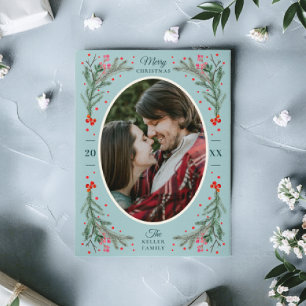 Elegant Waterverf 2 Foto Kerstmis 2021 Flat lue Feestdagenkaart