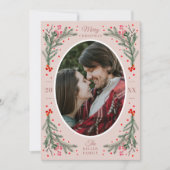 Elegant Waterverf 2 Foto met Kerstmis Blush Feestdagenkaart (Voorkant)