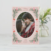 Elegant Waterverf 2 Foto met Kerstmis Blush Feestdagenkaart (Staand voorkant)