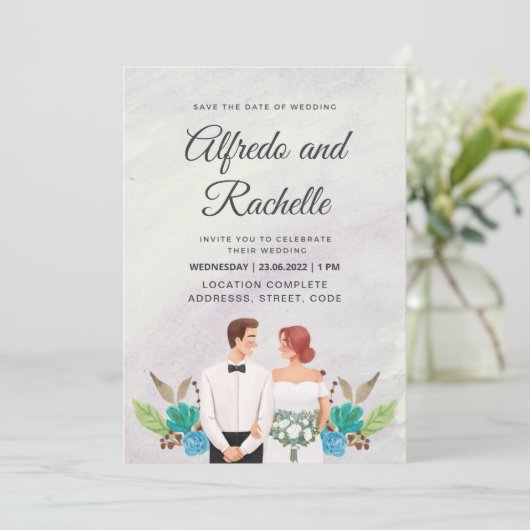 Elegant Waterverf aangepaste bruiloft Kaart (Staand voorkant)