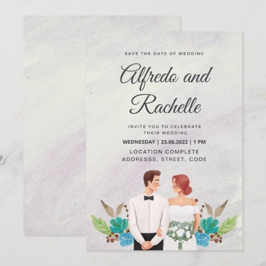 Elegant Waterverf aangepaste bruiloft Kaart (Voorkant / Achterkant)