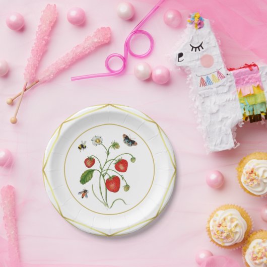 Elegant waterverf aardbei botanisch papieren bordje (Feest)