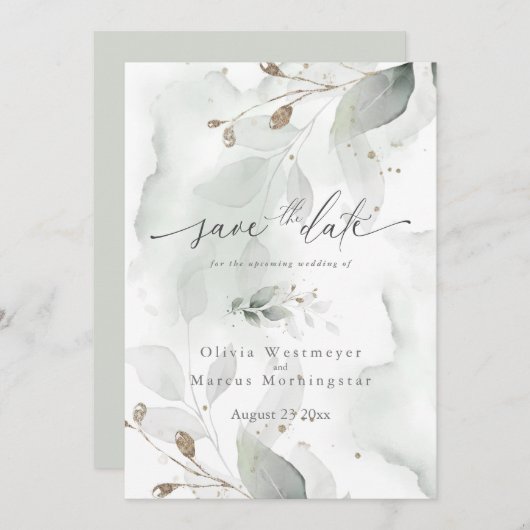 Elegant Waterverf afvullen Bewaar datum Kaart (Voorkant / Achterkant)