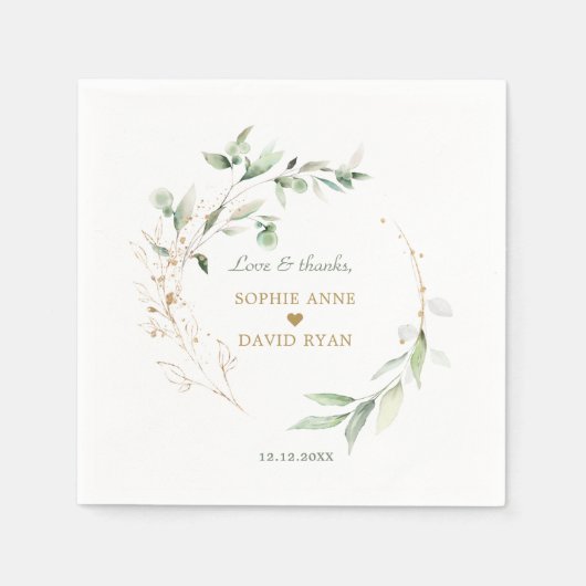 Elegant Waterverf Airy Leaves Gold Wedding Servet (Voorkant)