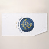 Elegant Waterverf Anchor Nautical Name Navy Blue Badhanddoek (Badhanddoek)