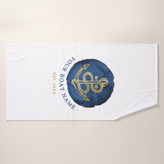 Elegant Waterverf Anchor Nautical Name Navy Blue Badhanddoek (Badhanddoek)