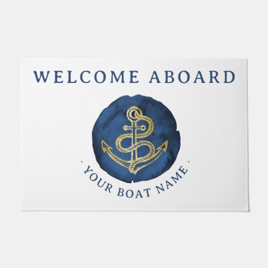 Elegant Waterverf Anchor Nautical Name Navy Blue Deurmat (Voorkant)