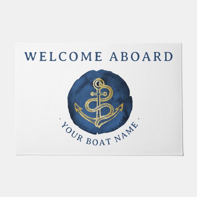 Elegant Waterverf Anchor Nautical Name Navy Blue Deurmat (Voorkant)