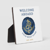 Elegant Waterverf Anchor Nautical Name Navy Blue Fotoplaat (Voorkant)