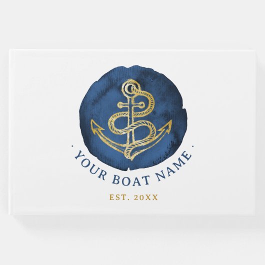 Elegant Waterverf Anchor Nautical Name Navy Blue Gastenboek (Voorkant)