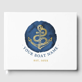 Elegant Waterverf Anchor Nautical Name Navy Blue Gastenboek