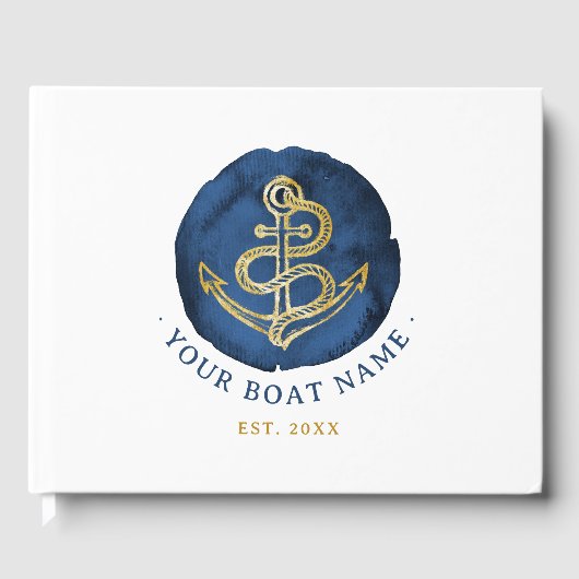 Elegant Waterverf Anchor Nautical Name Navy Blue Gastenboek (Voorkant)