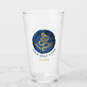 Elegant Waterverf Anchor Nautical Name Navy Blue Glas (Voorkant)