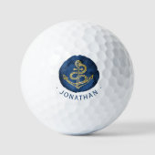 Elegant Waterverf Anchor Nautical Name Navy Blue Golfballen (Voorkant)