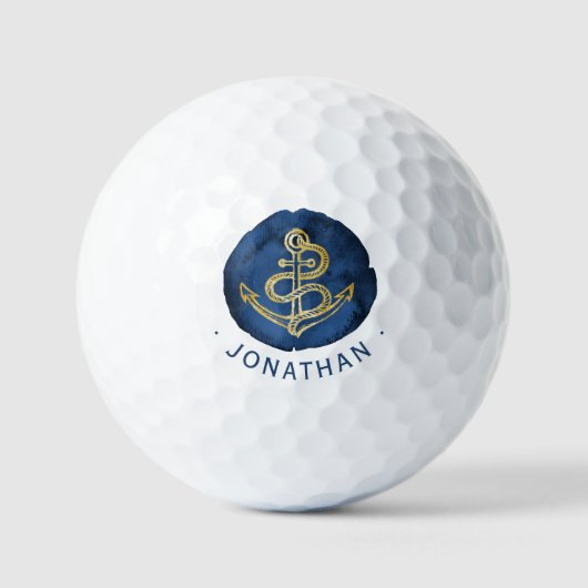 Elegant Waterverf Anchor Nautical Name Navy Blue Golfballen (Voorkant)