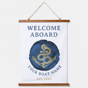 Elegant Waterverf Anchor Nautical Name Navy Blue Hangend Wandkleed
