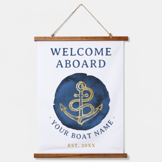 Elegant Waterverf Anchor Nautical Name Navy Blue Hangend Wandkleed (Voorkant)