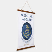 Elegant Waterverf Anchor Nautical Name Navy Blue Hangend Wandkleed (Gebogen)