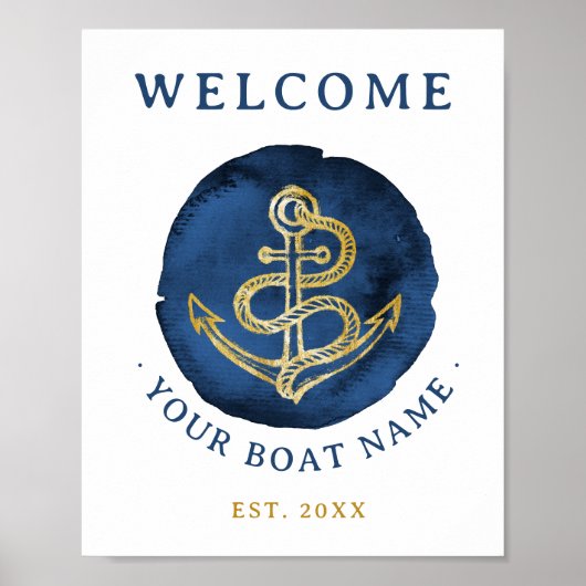Elegant Waterverf Anchor Nautical Name Navy Blue Poster (Voorkant)